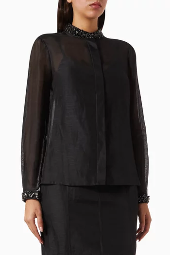 Hypnotic Jewelled Body Shirt in Linen-silk