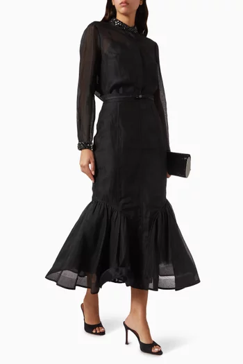 Hypnotic Paneled Pencil Skirt in Linen-silk