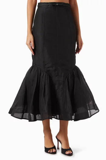 Hypnotic Paneled Pencil Skirt in Linen-silk