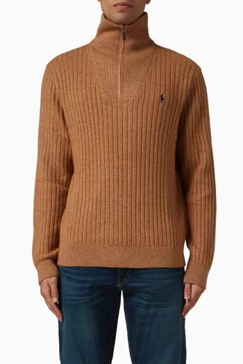 سترة بياقة عالية صوف وقطن