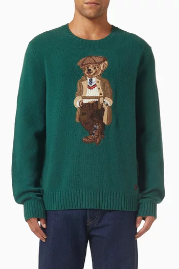 سترة مطرزة بدب بولو مزيج صوف وكشمير