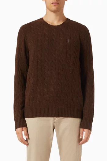 سترة منسوجة بغرزة الضفيرة صوف وكشمير