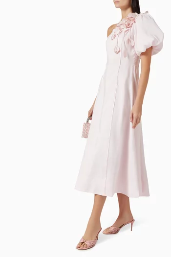 Camille Midi Dress in Linen-viscose