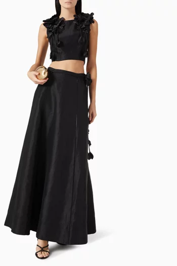 بلوزة كاميل مزينة بزهور فيسكوز وكتان