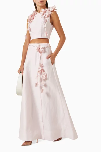 Camille Midi Skirt in Linen-viscose