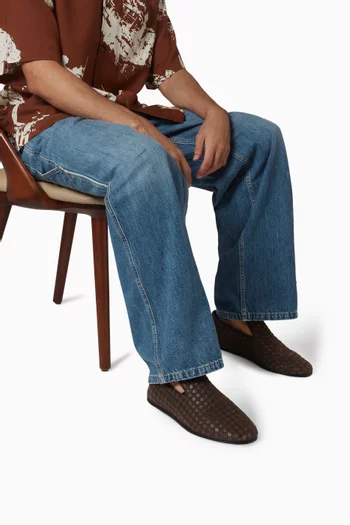 حذاء سهل الارتداء سنداي جلد مجدول