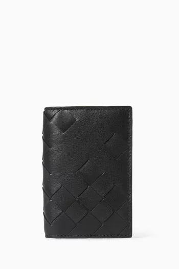 Flap Card Case in Intrecciato Leather