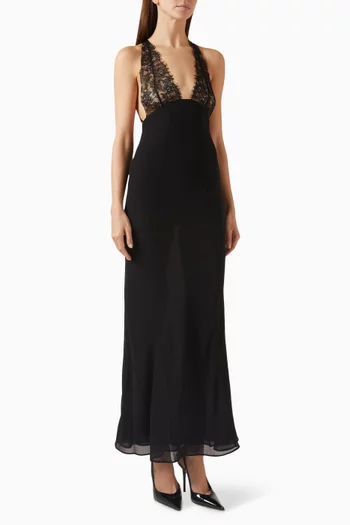 فستان ليليا بظهر مكشوف وشريط دانتيل