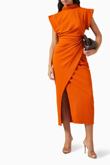 فستان متوسط الطول بكشكش