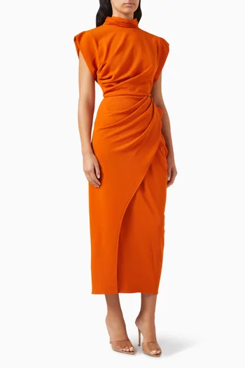 فستان متوسط الطول بكشكش