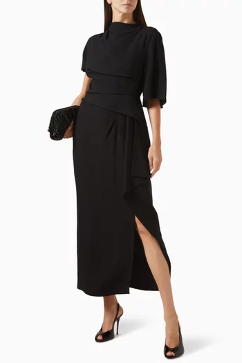 فستان بقصة غير متماثلة وفتحة مزيج رايون