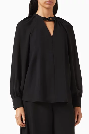 Bead-trim V-neck Blouse