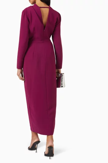 فستان متوسط الطول بفتحة وأزرار