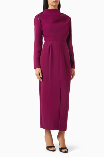 فستان متوسط الطول بفتحة وأزرار