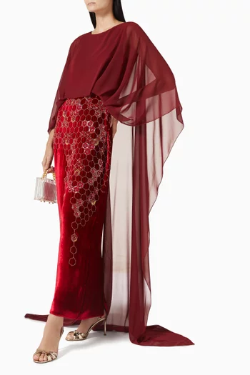 فستان هوني كوم طويل بتصميم خلية نحل مطرزة