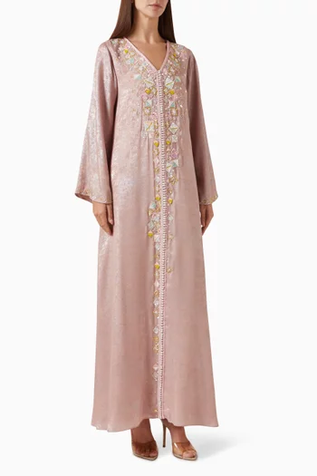 فستان بفتحة رقبة V وتطريزات