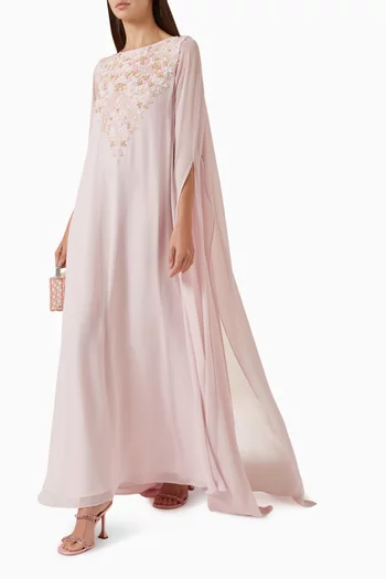 فستان بكاب وتطريزات زهور