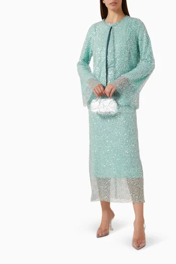 طقم فستان وجاكيت مطرز بالترتر