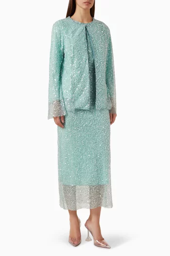 طقم فستان وجاكيت مطرز بالترتر