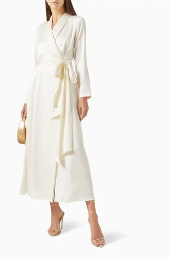 Shawl-collar Wrap Midi Dress