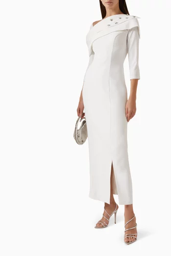 Draped Embellished Midi Dress