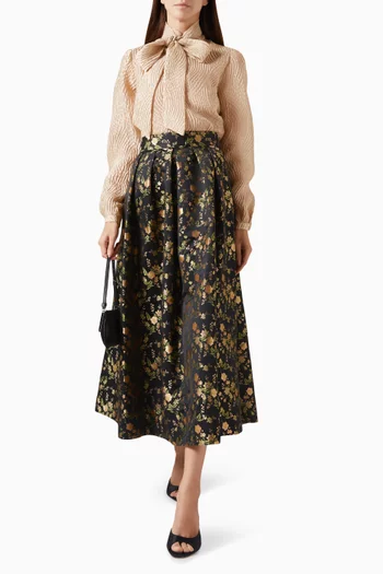 قميص بفتحة رقبة بوشاح قماش مجعد