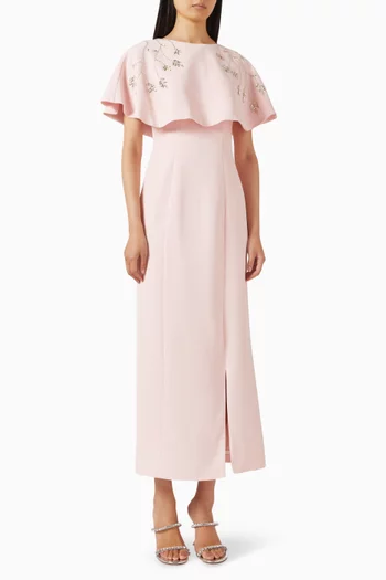 Intricate Embroidered Cape Maxi Dress