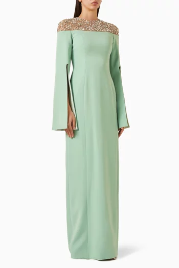 Calypso Embellished Maxi Dress in Crepe