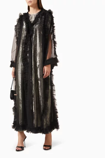 Lace Frills 2-piece Abaya Set in Tulle