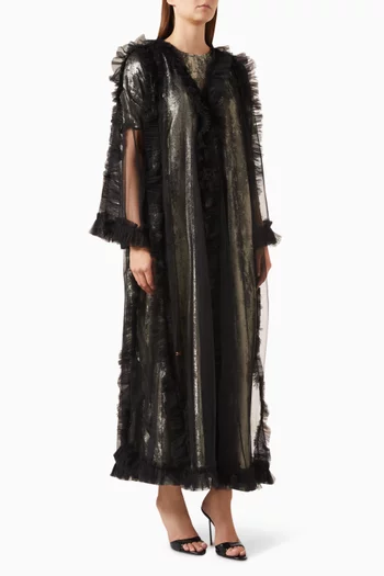 Lace Frills 2-piece Abaya Set in Tulle