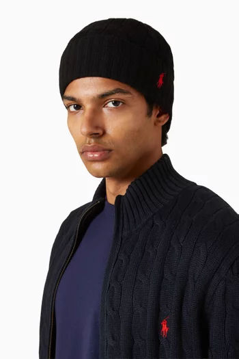 قبعة بيني بشعار بولو على حصان مزيج صوف