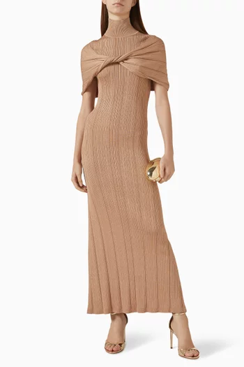 Draped Turtleneck Maxi Dress
