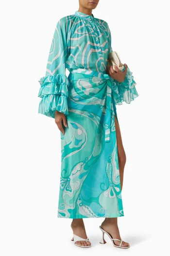 تنورة بتصميم ملفوف بنقشة اوركيدي قطن موسلين