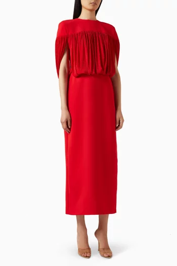 فستان متوسط الطول بتصميم درابيه بنمط كاب