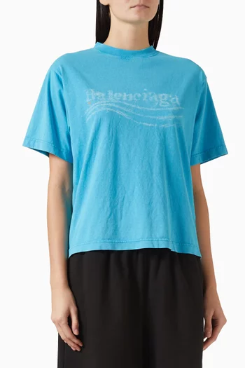 تي شيرت متوسط الطول بشعار الماركة بألوان شمع باهتة جيرسيه سريع الجفاف