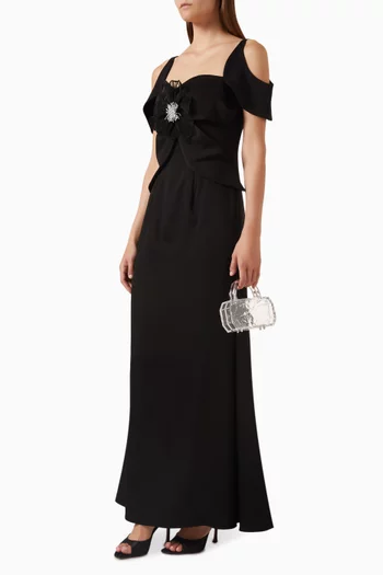 فستان سهرة بزهرة بارزة كريب