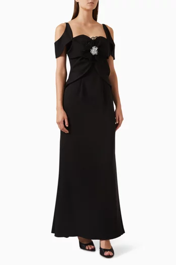 فستان سهرة بزهرة بارزة كريب