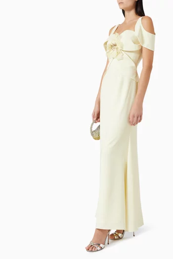 فستان سهرة بزهرة بارزة كريب