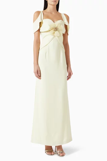 فستان سهرة بزهرة بارزة كريب