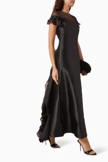 Sparkle Ruffle Gown in Satin