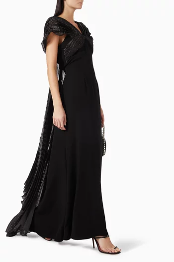 فستان مطرز بالكريستال كريب وأورجانزا