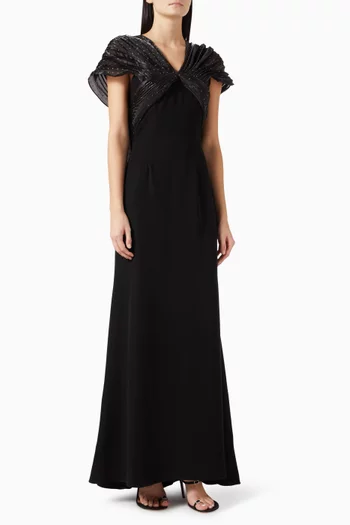 فستان مطرز بالكريستال كريب وأورجانزا