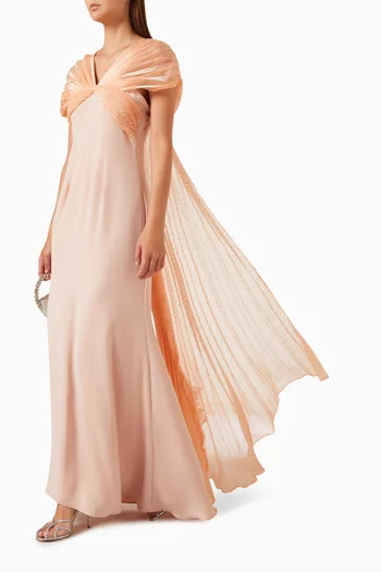 فستان مطرز بالكريستال كريب وأورجانزا