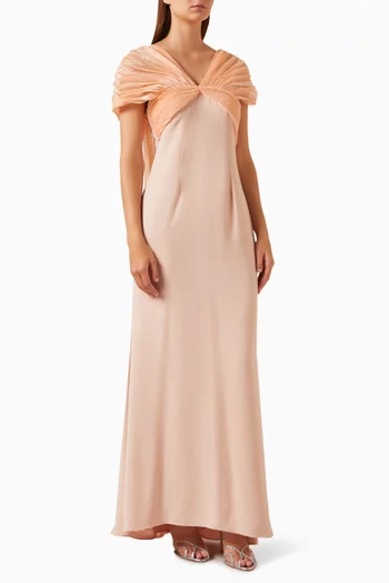 فستان مطرز بالكريستال كريب وأورجانزا