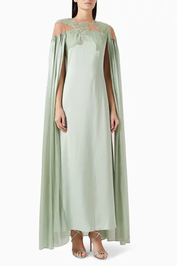 فستان بكاب مطرز بالترتر كريب