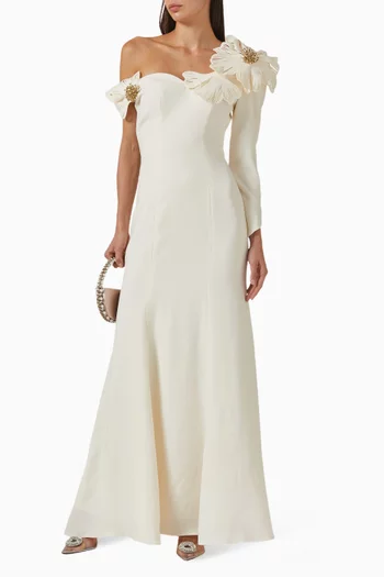 فستان مزين بزهور بارزة