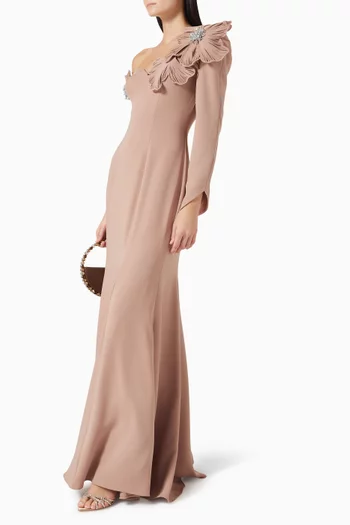 فستان مزين بزهور بارزة