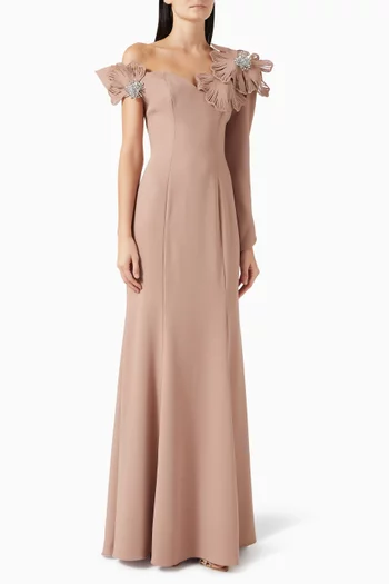 فستان مزين بزهور بارزة