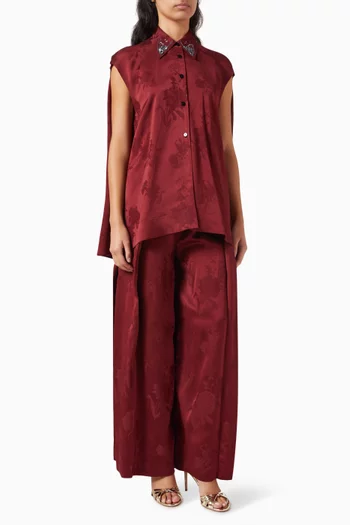 طقم قميص وبنطال بتطريزات حرير جاكار