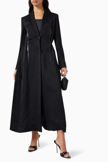 Leather-trim Jacket Abaya in Silk-jacquard
